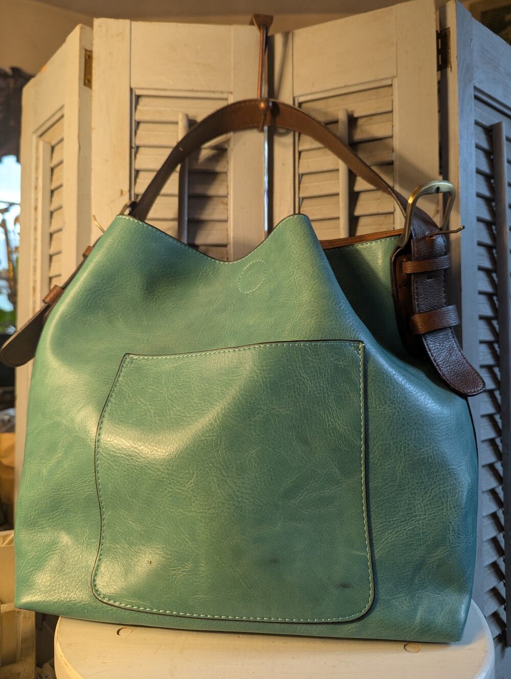 Joy Susan classic hobo handbag of turquoise vegan leather